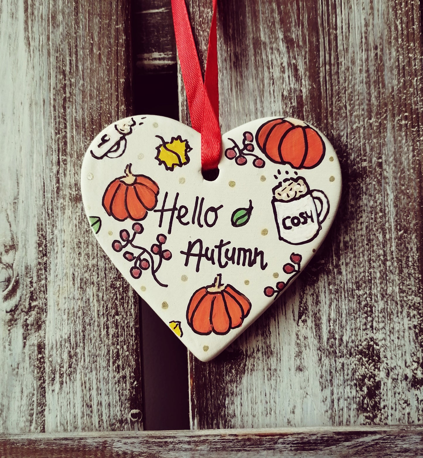 Hello Autumn Ceramic Heart image 0