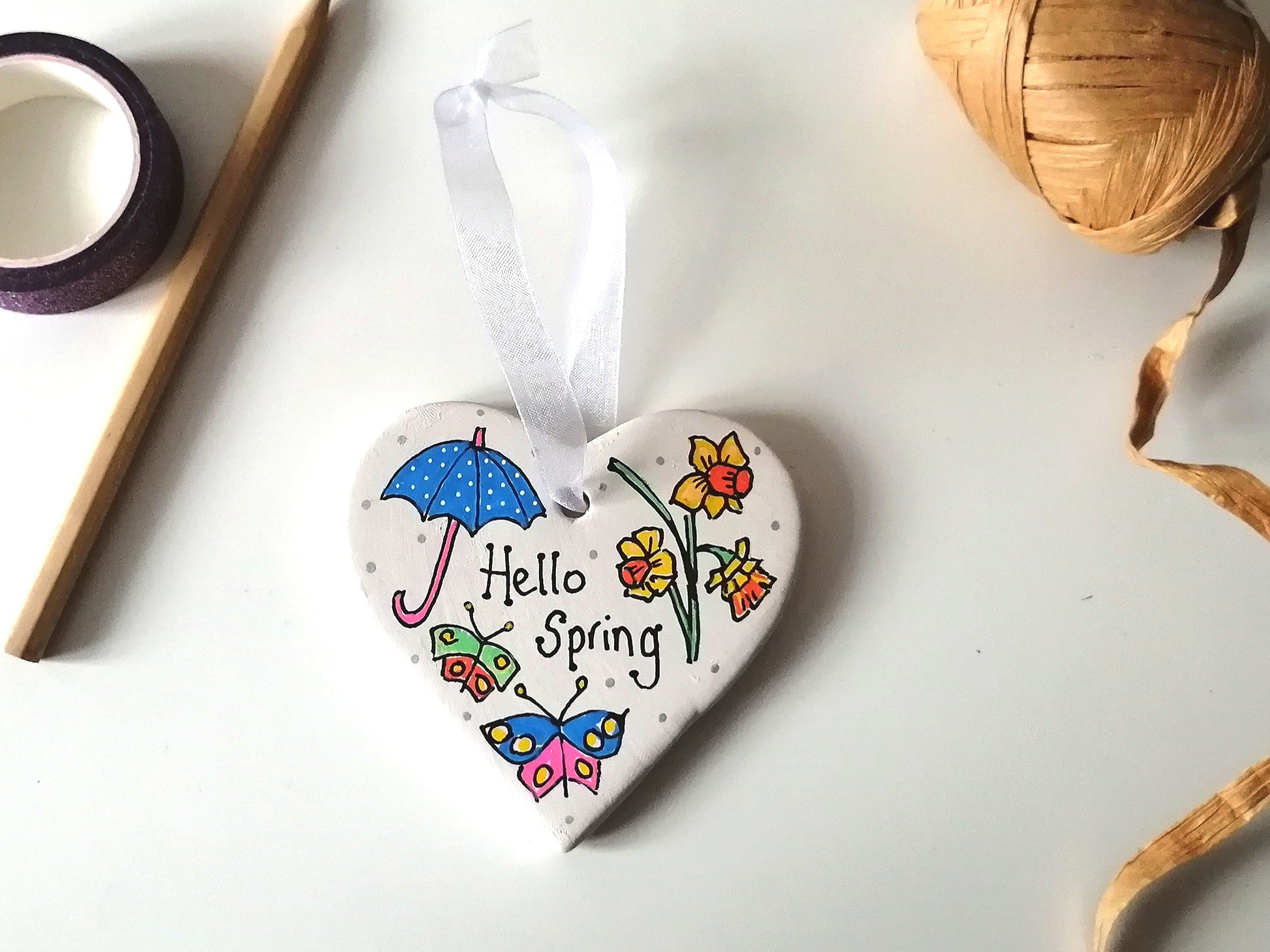 Hello Spring Ceramic Heart Decoration image 1