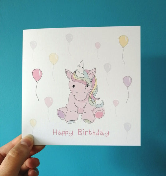 Unicorn Happy Birthday Card or Print image 0