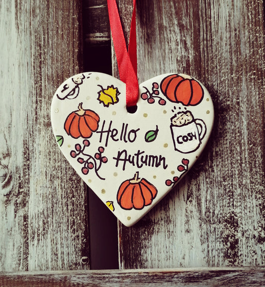 Hello Autumn Ceramic Heart image 0