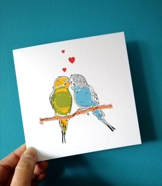 Budgies in love card and print image 1
